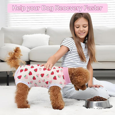 Coppthinktu Recovery Suit for Dogs After Surgery, Dog Onesie Surgery Recovery Suit for Female Spay, Soft Surgical Pajamas Bodysuits for Puppy to Prevent Licking Dog Cone Alternative Strawber S