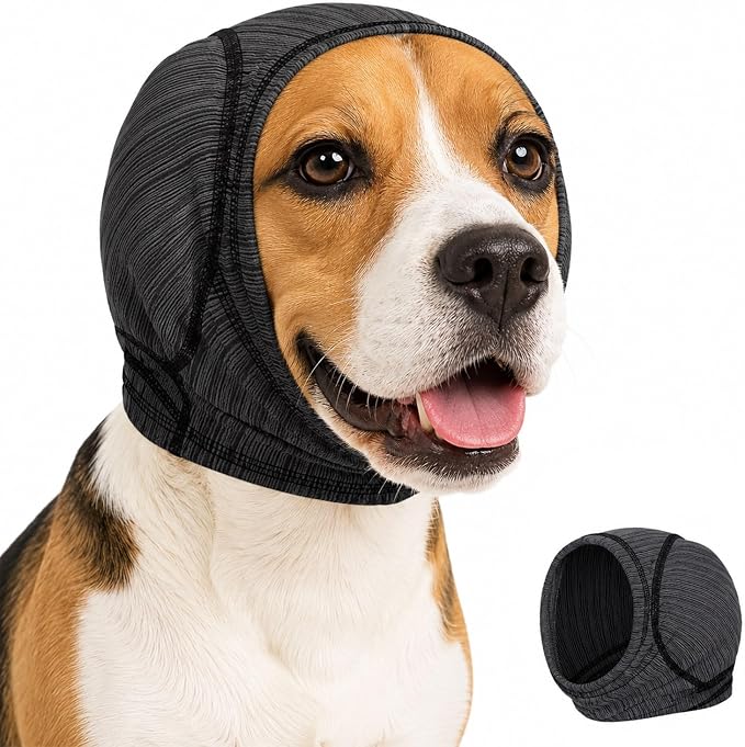 Dog Earmuffs for Sound,Self-Adaptive Fit Dog Calming Hood,Quick-Dry Fabric and Soundproof Cotton,No Shake Ear Cover Snoods for Thunder,Dog Bath Ear Covers for Grooming,Swimming (Gray, S)