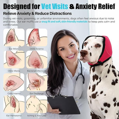 Dog Ear Muffs Wrap for Hematoma, Bathing, Drying, Swimming & Noise Anxiety Relief- Elastic Waterproof Ear Protection with Calming Hoodie Design for Grooming