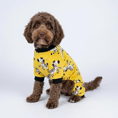 Fitwarm Zebra Dog Fleece Pajamas, Funny Winter Clothes for Small Dogs Boy Girl, Cozy Pet Onesie, Yellow, Black, White, XL