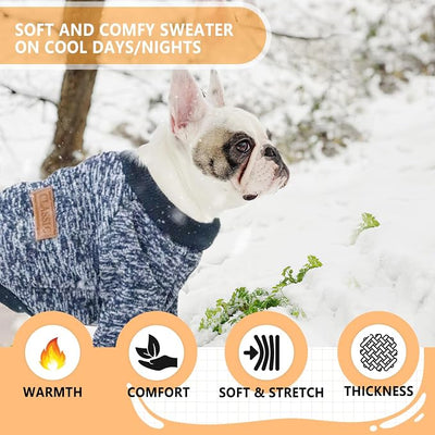 2 Pieces Dog Sweaters for Small Dogs Fall Dog Clothes Male Winter Fleece Dog Sweaters Warm Thick Pet Outfit Small Dog Sweater for Boy Girl Dogs, Chihuahua, Pug, Bulldog, Pug, M, Grey Navy