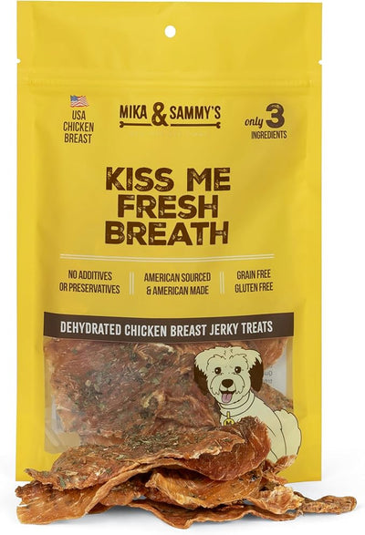 Mika & Sammy's Gourmet Chicken Jerky Dog Treats Made in USA - Kiss Me Fresh Breath - 5oz bag