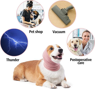 No Shake Ear Wraps for Dogs,Soft Dog Calming Hoodie Dog Ear Cover Ear Muffs for Anxiety,Grooming,Bathing,Swim,Noise Protection Quiet Ear for Dogs,Pink L