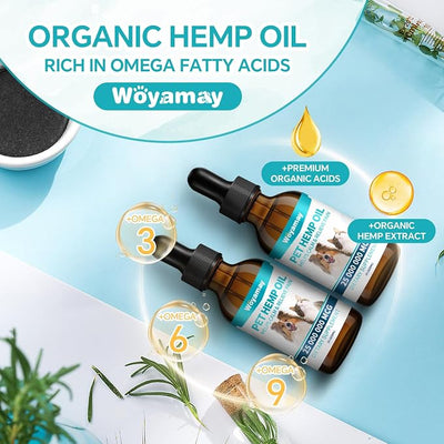 Woyamay Hemp Oil for Dogs and Cats - Hemp Oil Drops Rich in Omega 3, 6, 9 and Organic Extract Helps Pets with Аnxiеty, Pаin, Strеss, Slееp, Аrthritis, Sеizures Rеlief, Pets Calming Treat-1 Pack