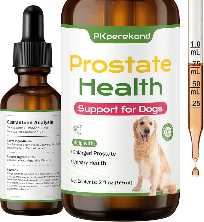 Prostate Health Support for Dogs, Relieves Enlarged Prostate, Supports Urinary Tract Health, Normal Frequency, Enhances Overall Immune Wellness, Natural Herbal Supplement, 2 oz (59 ml), Herbal Flavor