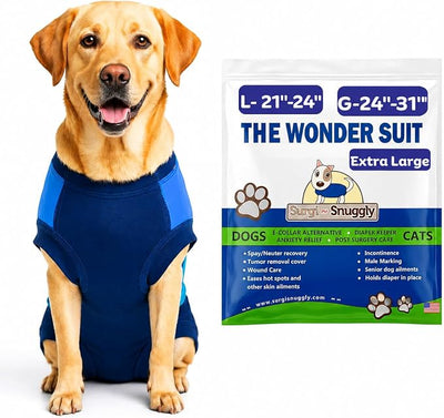 Surgi Snuggly Dog Surgery Recovery Suit - Dog Onesie for Post Surgery Recovery, Female Spay & Male Neuter - Surgical Suit for Dogs, E-Collar Cone Alternative, Double Blue - X-Large - 21" - 24" (EC)
