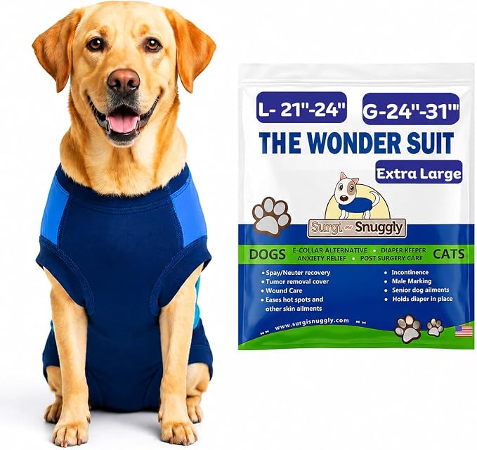 Surgi Snuggly Dog Surgery Recovery Suit - Dog Onesie for Post Surgery Recovery, Female Spay & Male Neuter - Surgical Suit for Dogs, E-Collar Cone Alternative, Double Blue - X-Large - 21" - 24" (EC)