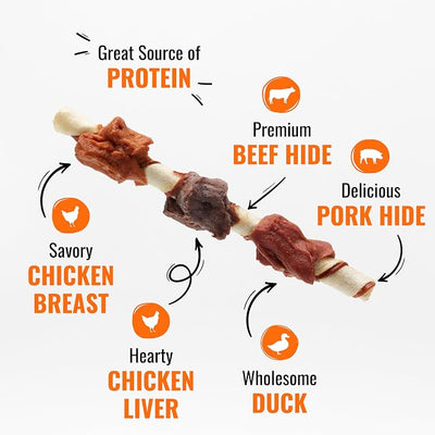 Good 'n' Fun Kabobs Long-Lasting Dog Treat, With Real Proteins, Beef Hide and Premium Chicken, Supports Dental Health, Mental Stimulation, 12 oz