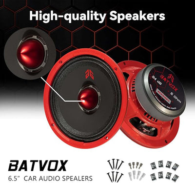 MX65E1 Loudspeaker 6.5 Inch Midrange 400 Watts 6 Ohms Red Bullet, Premium Quality Audio Door Speakers for Car or Truck Stereo Sound System, Red (2 Speakers)