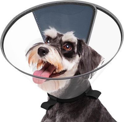Clear Dog Cone for Small Dogs After Surgery, Adjustable E-Collar to Stop Licking with Padded Neck for Shih Tzu, Yorkie, Soft Recovery Collar with Reflective Trim for Night Visibility, Black XS