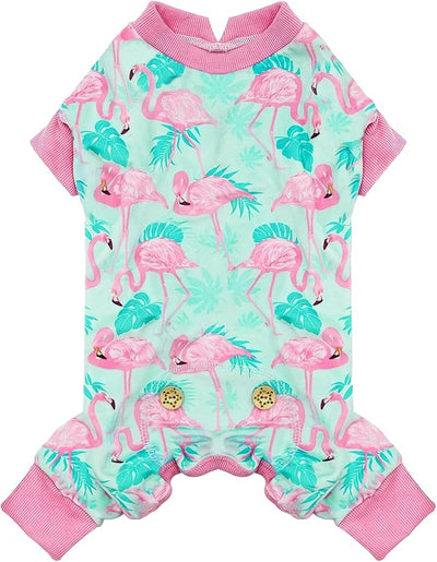 KYEESE Dog Pajamas Velvet Dog Pajamas Small Sized Dogs Soft Dogs Clothes Pjs with Flamingo Pattern Stretchy Pet Jammies Coat Comfy Pet Onesie Costume, X-Large