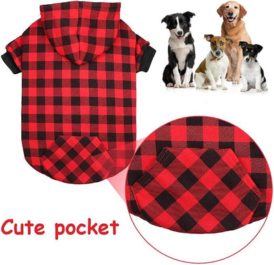 Red Plaid Dog Hoodie Sweater for Dogs Pet Clothes with Hat and Pocket（XXL）
