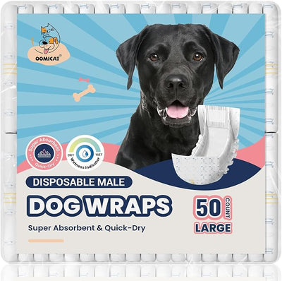 Dog Diapers Male Large 50 Ct, Super Absorbent Male Dog Wraps with Wetness Indicator, Soft Pearl Weave Non-Woven Fabric, Fit for Golden Retriever, Labrador, Husky