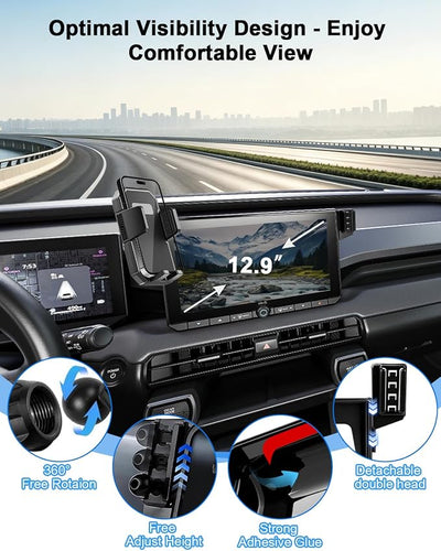 PZK Dual Car Phone Mount for 2026 Toyota RAV4 Accessories 12.9-Inch Screen | Auto Lock Clamping Cell Phone Holder 360° Rotation for All 4.0-7.0'' Smartphones Not Affect Air Vent (Not Fit 10.5 inch)