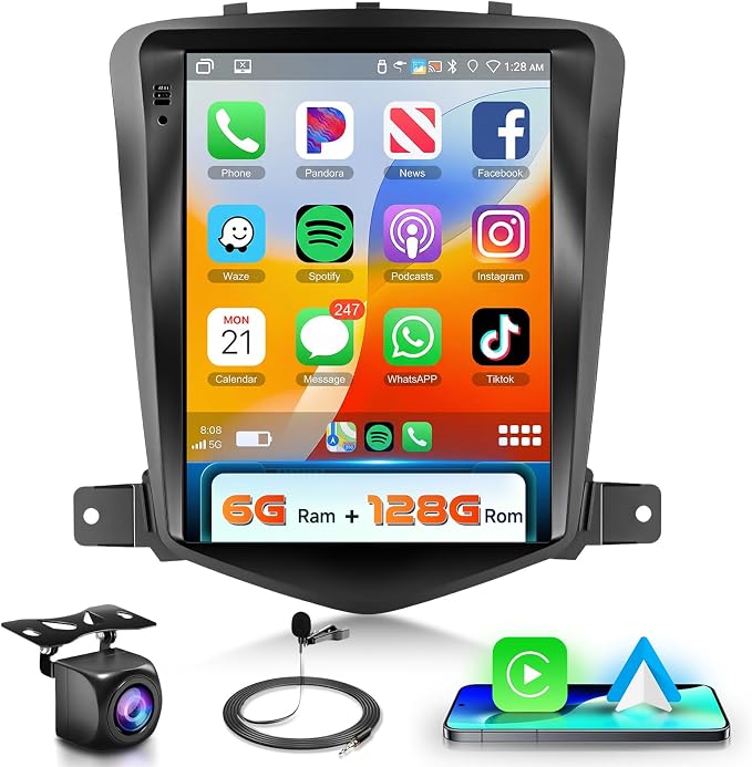 5G WiFi 8 Core 6G+128G for Chevrolet Cruze J300 2012-2015 Android 15 Car Stereo with Wireless Carplay Android Auto, 9.7" Touchscreen Bluetooth 5.0 Car Radio Support GPS 32 Band EQ DSP SWC Rear Camera