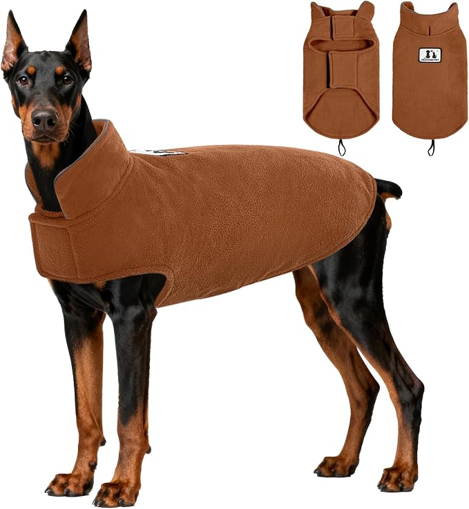 DENTRUN Reversible Dog Coat - Windproof Polar Fleece Vest with Reflective Neck Strips, Hook & Loop Closures, Easy-On Cold Weather Jacket for Extra Large Dogs Winter Gear, XXXL