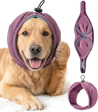 Swooflia Dog Ear Muffs Cover - Dog Cat Ears Muffs for Bath Noise Protection Calming Cold Weather Anxiety Relief, Dark Red Small Adjustable Top for Grooming Bathing Fireworks and Travel S