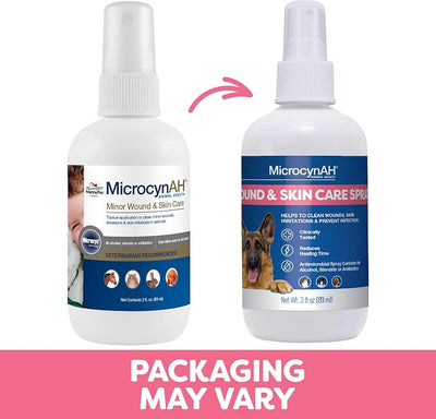 MicrocynAH Wound & Skin Care Spray for Pets, Gentle Skin & Coat Spray for Dogs, Cats & Horses, Helps Clean Minor Skin Issues & Irritated Areas, Alcohol-Free Formula, No Steroids or Antibiotics, 3oz