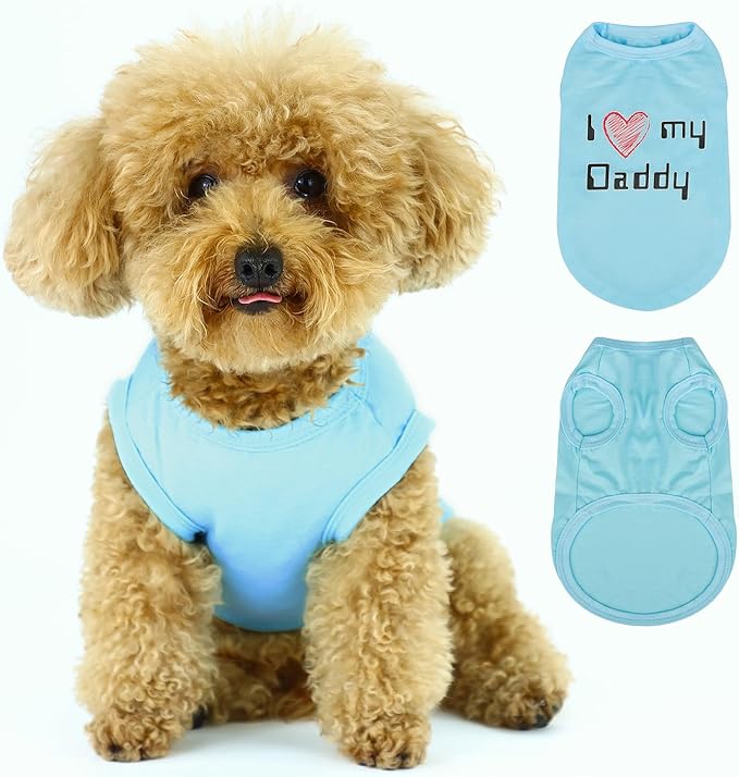 Expressive Pet Vest: Sleeveless Dog Shirt with 'I Love My Daddy' Slogan, Ideal for Chihuahuas, Poodles, Yorkies, and More Adorable Design, Ultimate Comfort, Easy Maintenance! Light Blue Medium