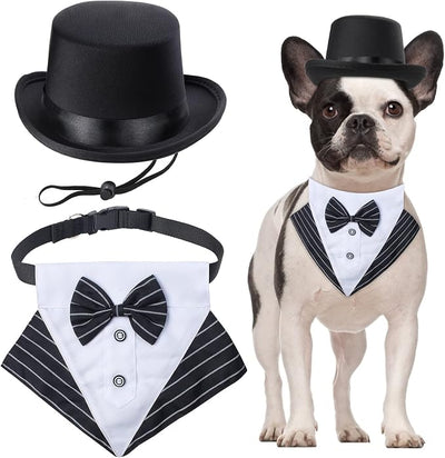 Yewong 2 Pieces Pet Formal Accessories Set - Pet Top Hat with Formal Pet Tuxedo Bandana Collar Birthday Party Gradation Halloween Costumes Accessories for Dog Cat (Set-A) One Size