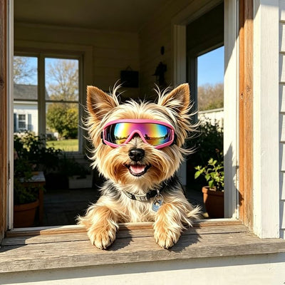Enjoying Dog Sunglasses Small Breed, UV Protection Dog Goggles, Cycling Eye Protection for Small Dogs, Outdoors Breathable Windproof Dustproof Anti-Fog, Adjustable Straps, Pink