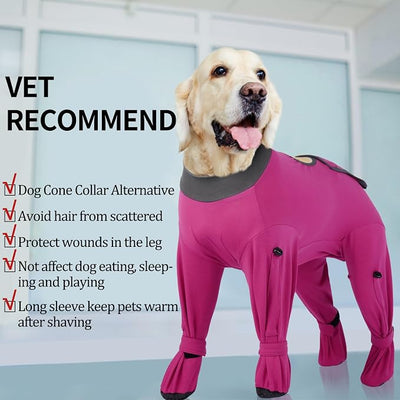 ROZKITCH Dog Recovery Suit After Surgery, Prevent Licking & Shedding, Dog E-Collar Alternative Four-Sleeve with Adjustable Leg Straps & Belly Access, Post-Surgery Bodysuit for Medium Dogs Rosered M