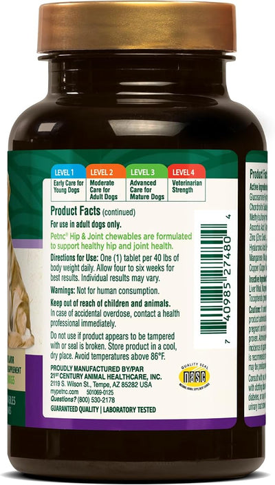 PetNC Level-3 Hip & Joint Health Supplement for Adult Dogs (45 Count), 500mg Glucosamine, 400mg Chondroitin, 50mg MSM, & 6mg Hyaluronic Acid, Includes Vitamin C & Manganese, Liver Flavor