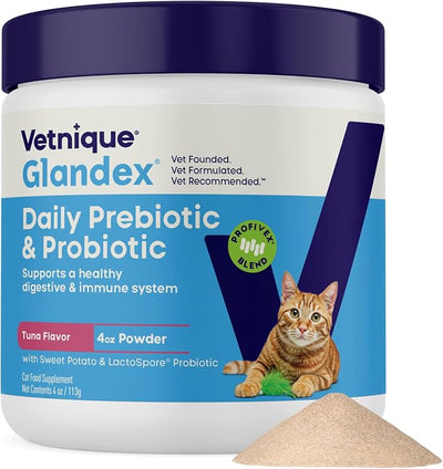 Vetnique Glandex Cat Probiotic Powder, Daily Probiotics for Cats & Kittens with 5 Strains, Prebiotics & Digestive Enzyme for Cat Gut, Immune Health & Sensitive Stomach (4oz, Probiotic Powder - Tuna)