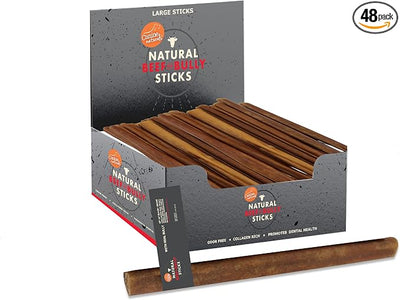 Canine Naturals | Natural Beef & Bully Sticks | 48 Count | Long-Lasting, Odor Free, High Protein Chews Made with 100% Real Bully | Bulk Carton Large Sticks