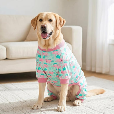 KYEESE Dog Pajamas Velvet Dog Pajamas Large Sized Dogs Soft Dogs Clothes Pjs with Flamingo Pattern Stretchy Pet Jammies Coat Comfy Pet Onesie Costume, 3X-Large