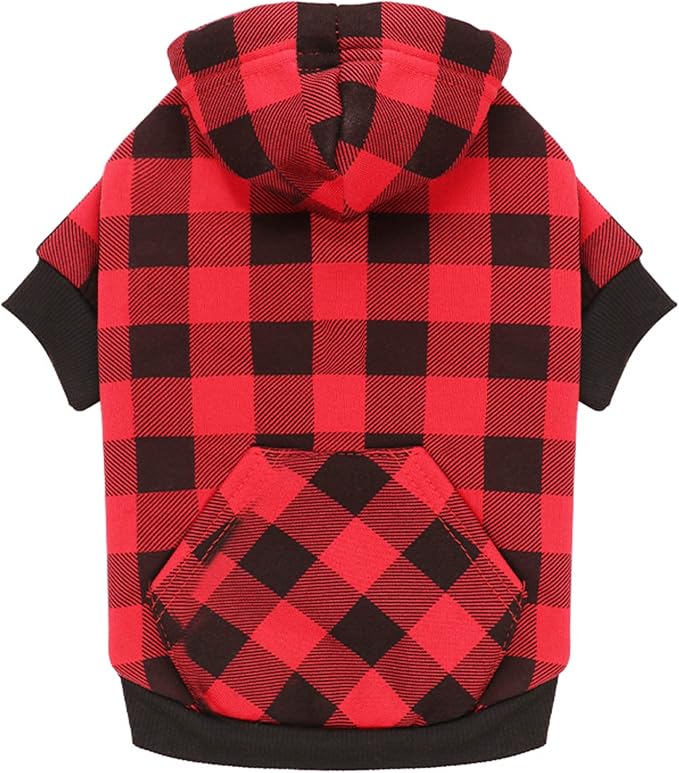 Dog Hoodie Sweater Red Buffalo Plaid Pet Clothes Warm and Soft Breathable Cozy Large Pet Sweater Dog Hoodies for Large Dogs with Pocket(L)