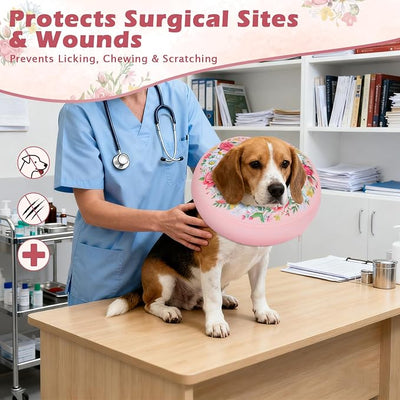 IEUUMLER Inflatable Recovery Dog Cone Collar, Neck Donut Protective ECollar, Adjustable Soft Collar for Dog and Cat After Surgery Prevent from Biting & Licking EU020 Floral Wreath XL