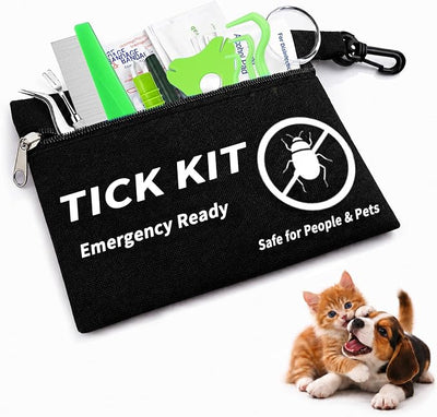 54-in-1 Tick Removal Tool Kit for Dogs, Cats and Humans, Stainless Steel Tweezers, Hooks, Pullers, Comb, Flea Comb and Black Waterproof Case for Hiking Camping Outdoor