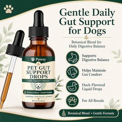 Pawsy Parasite Cleanse Drops, Botanical Blend, Supports Daily Digestive Balance, Duck-Flavored Liquid Drops for All Breeds and Life Stages, 2 fl oz