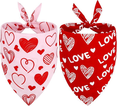 Vivifying Valentine's Day Dog Bandanas - 2 Pack Romantic Pet Accessories with Love Hearts, Dog Scarf for Spoiling Your Pooch on February 14th (X-Large, Red & Pink)