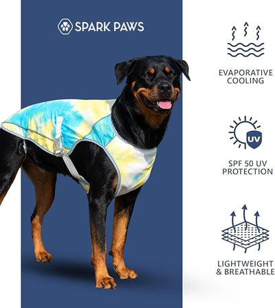 Spark Paws Dog Cooling Vest - SPF 50 UV Sun Protection - Summer Heat Relief Gear for Dogs, Lightweight, Evaporative Cooling - Dog Anxiety Relief Vest During Hot Days - Tropical Storm, Small