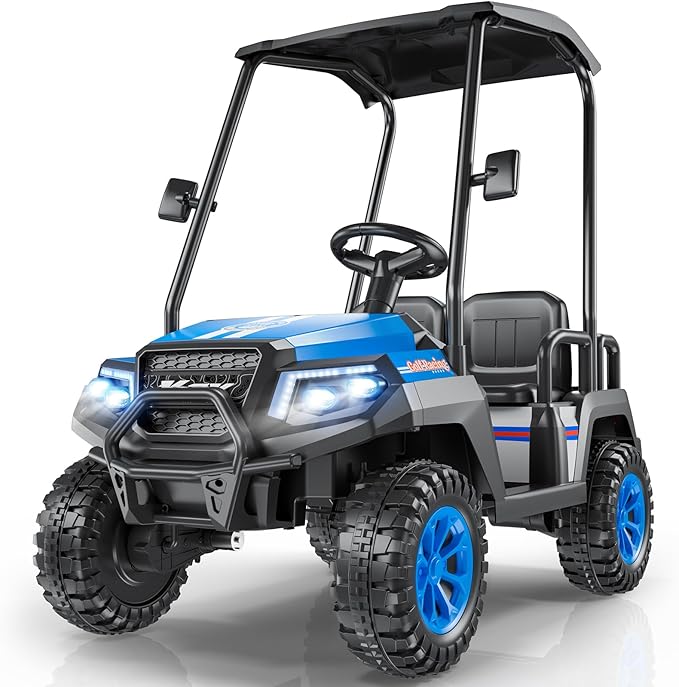 LIGIANT 24V Ride on Car for Big Kids, 4-Seaters Kids Golf Cart, Max. Capacity: 264 Lbs(4 Kids), 4WD Kid's Car w/Remote Control, Detachable Awning, Spring Suspension, Music/Story/Power Display