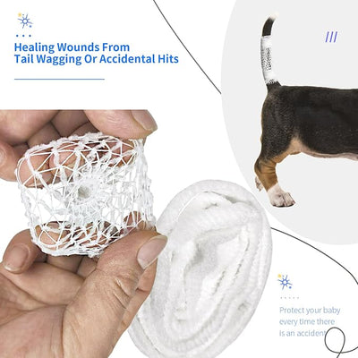 13 Pcs Dog Tail Protector Bandage Set - Sterile Vet Wrap Gauze, Breathable Mesh Tail Dressing and Self-Adhesive Pet Bandage for Wound Care. Happy Dog Paw Nail Bandages, Paw Wounds for Pet Animals