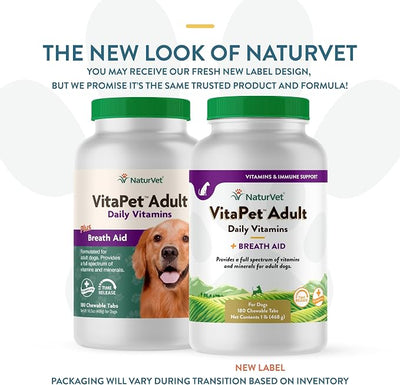 NaturVet VitaPet Adult Daily Vitamins for Dogs with Breath Aid – Includes Full Spectrum of Vitamins, Minerals, Omega-6 Fatty Acids, Parsley – Designed for Dogs Over 1 Year – 180 Ct.