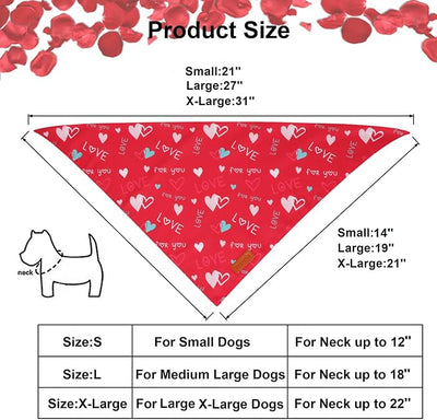 PTDECOR Valentine Dog Bandana, Red Pink Love Heart Design Reversible Pet Scarf, Triangle Valentine Bandanas for Medium Large Dogs (Large)
