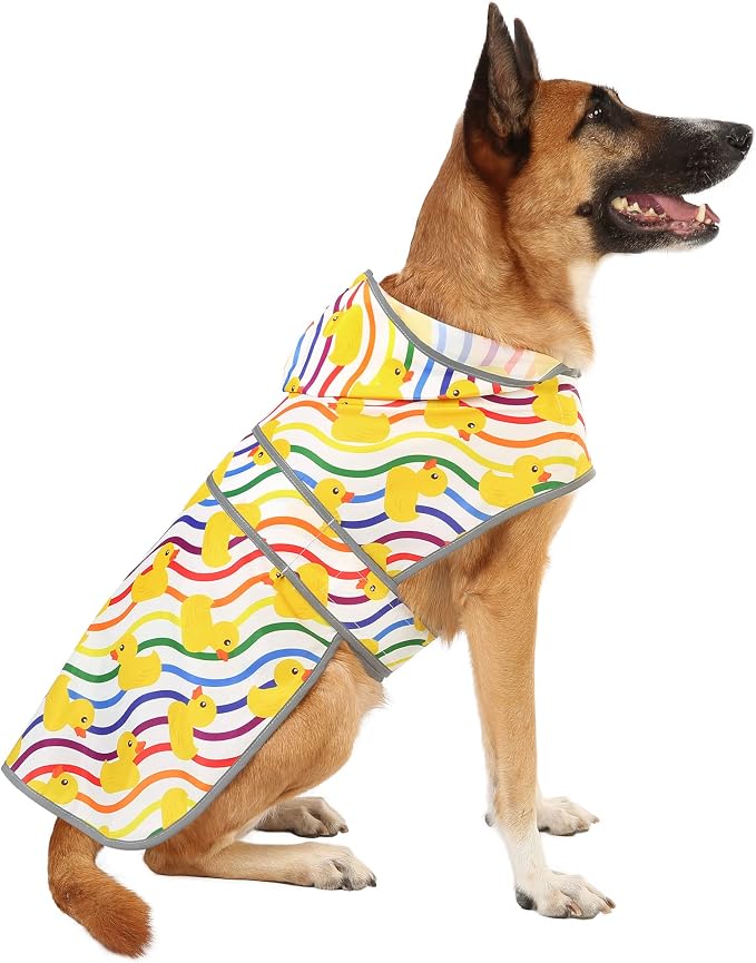 Dog Raincoat for Large Dogs Waterproof Jacket Hooded Rain Coats with Reflective Strips Leash Hole & Poncho Adjustable Fit (Rainbow,XXL)