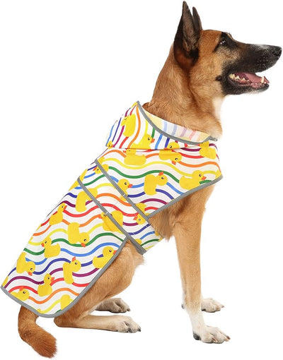 Dog Raincoat for Large Dogs Waterproof Jacket Hooded Rain Coats with Reflective Strips Leash Hole & Poncho Adjustable Fit (Rainbow,XXL)