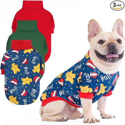 KOOLTAIL Christmas Dog Sweater, 3 Pack Fleece Dog Shirt Turtleneck Pullover Clothes for Small Medium Large Dogs, Fuzzy Soft Warm Pet Winter Cold Weather Coats for Puppy Cats Girls Boys, Red & Green SM