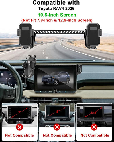 PZK Dual Car Phone Mount for Toyota RAV4 2026 Accessories 10.5-Inch Screen | Auto Lock Clamping Phone Holder 360° Rotation for All 4.0-7.0'' Smartphone Hands Free Not Affect Vent (Not Fit 12.9-inch)