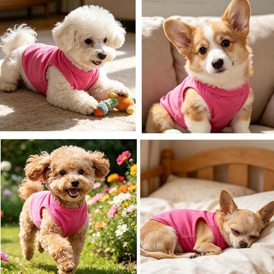 Hot Pink Girl Dog Clothes Cotton Puppy Shirts Breathable Pet Apparel Birthday Girl Doggie Tank Top (Neck Girth 11.02'')