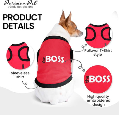 Parisian Pet Boss Dog Shirt – 100% Cotton Red Shirts for Small Dogs – Sleeveless Puppy Clothes – Lightweight Dog Apparel – Breathable and Soft Dogs Clothes - Stretchy Pet T Shirts