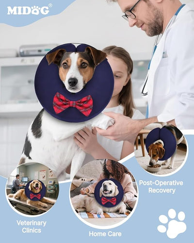 MIDOG Dog Cone Collar for Large Medium Dogs, Soft Inflatable Dog Cone Alternative After Surgery, Adjustable Protective Recovery Cone - Alternative E Collar Does Not Block Vision (Bow Tie,M+)