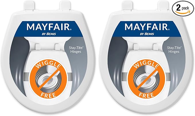 Mayfair Caswell Modern Slow Close Toilet Seat, Durable Plastic Seat, Made in USA, Round, White (Pack of 2)