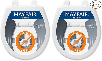 Mayfair Caswell Modern Slow Close Toilet Seat, Durable Plastic Seat, Made in USA, Round, White (Pack of 2)