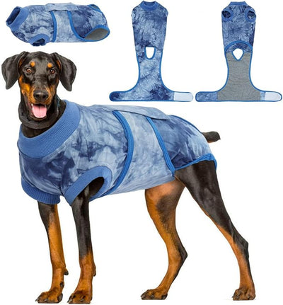 Kuoser Dog Surgery Recovery Suit, Anti Licking Surgical Suit for Dogs Male Neuter, Soft Dog Surgery Suit Female Spay Subsititute E-Collar Cone, Doggie Body Suits After Surgery Blue Tie Dye XL